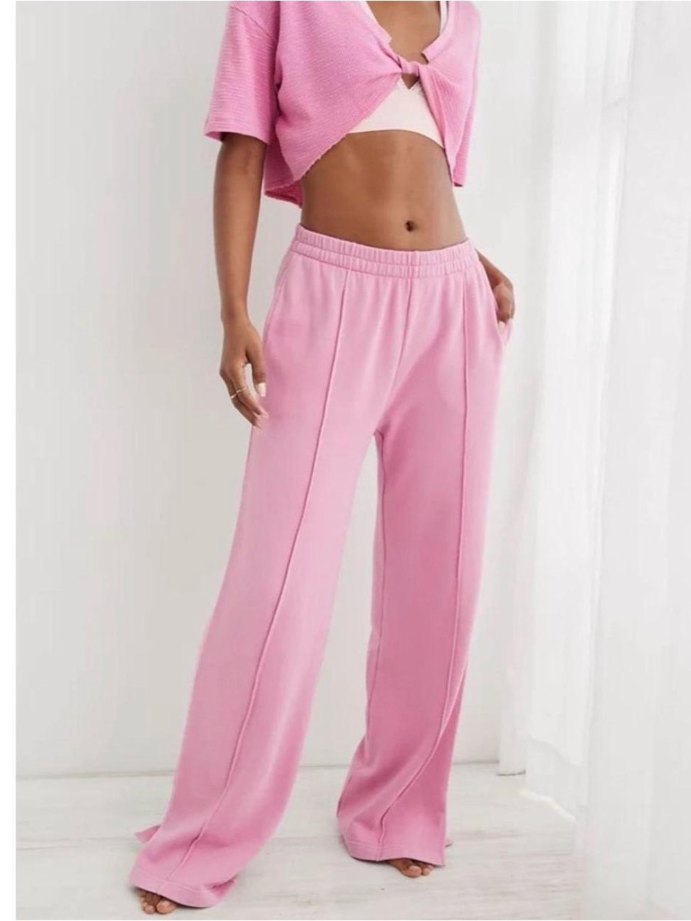 aerie Pink Wide Leg Sweatpants
